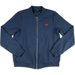 Vero Moda VMCOCO Bomber Jacket Heart Embroidery Navy Blue Medium Recycled Poly